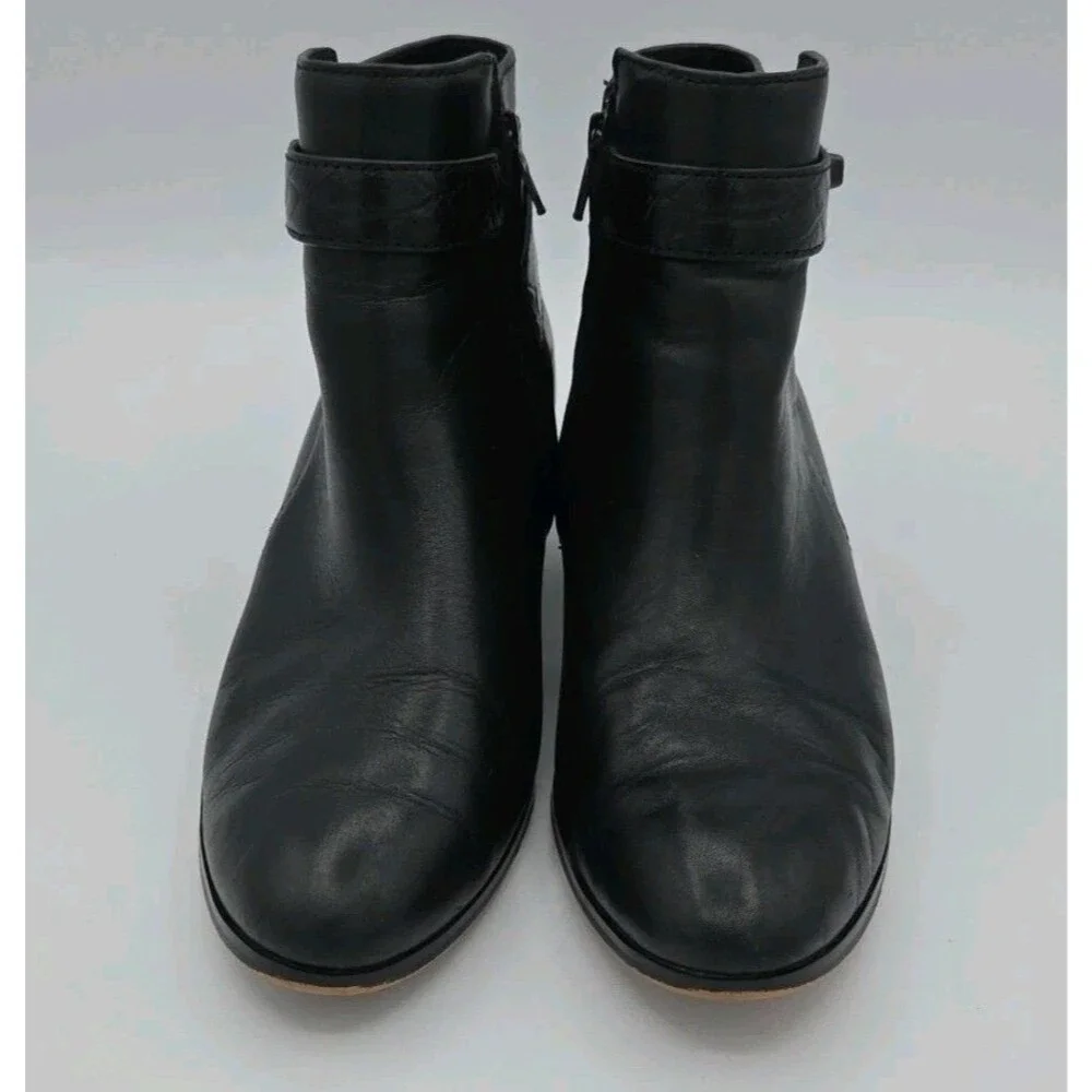 Coach Patricia Black Leather Ankle Booties Block Heel Side Zip Size 6.5B A00235